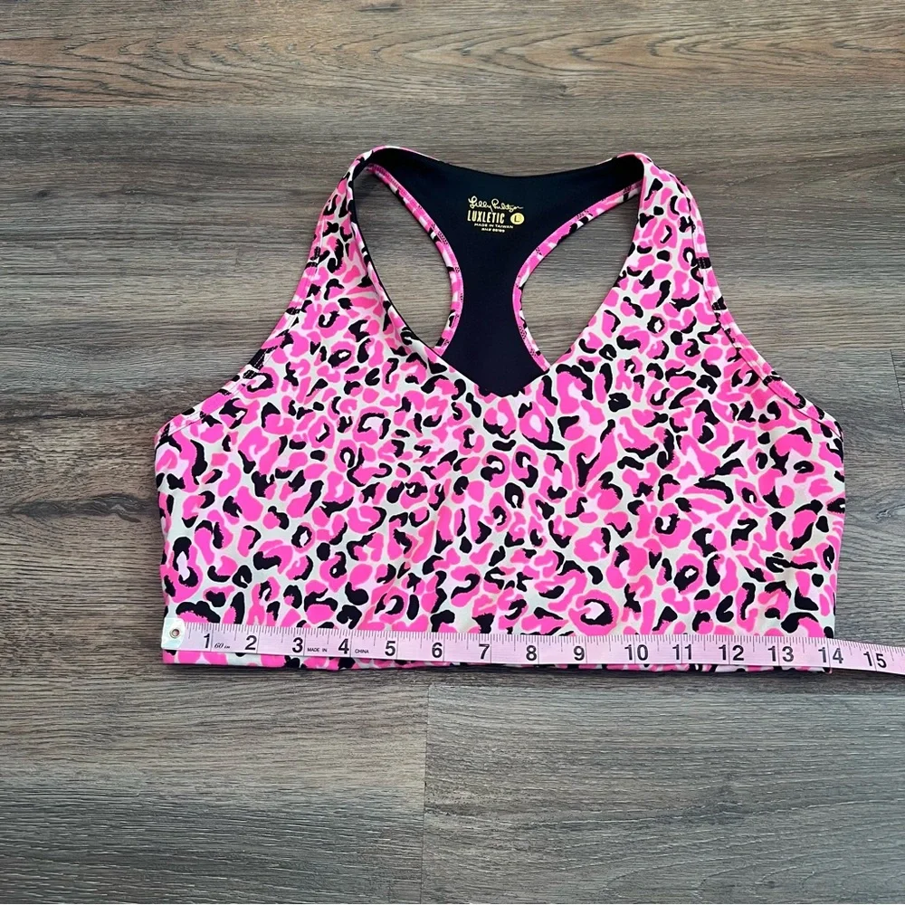 Lilly Pulitzer Luxletic Sports Bra Pink Leopard Print Size Large Racerback Top - Picture 8 of 8